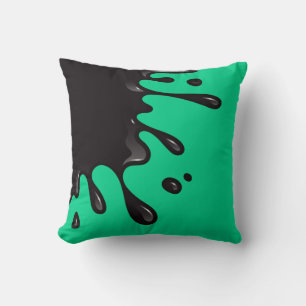 Black ink splash on Emerald Green Throw Pillow