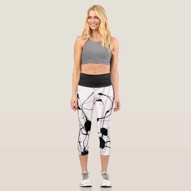 Black Ink Splatter Capris Leggings (Front)