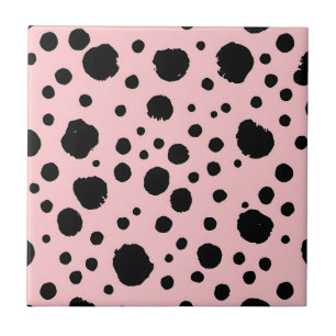 Black Ink Spots Pink Polka Pattern Ceramic Tile