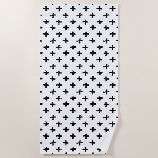 Black Ink Stoke Cross Pattern Beach Towel (Front)