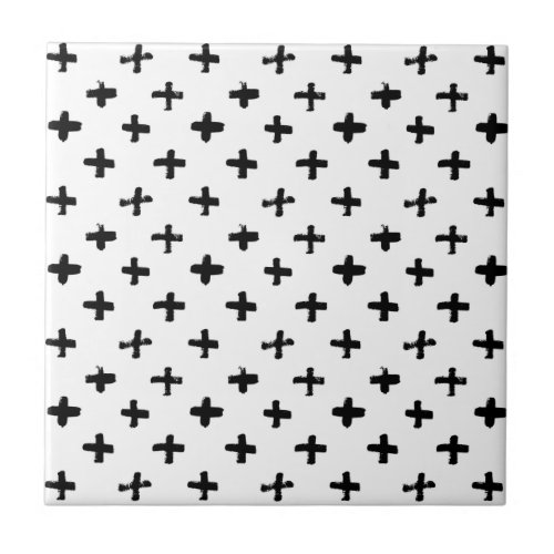 Black Ink Stoke Cross Pattern Ceramic Tile
