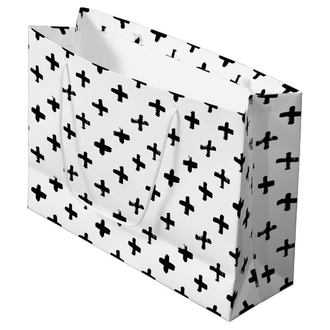 Black Ink Stoke Cross Pattern Large Gift Bag (Front Angled)