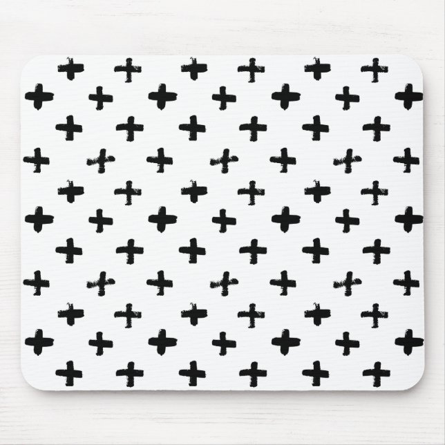 Black Ink Stoke Cross Pattern Mouse Pad (Front)