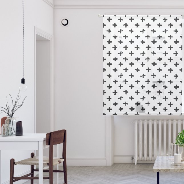 Black Ink Stoke Cross Pattern Sheer Curtains (Living Room)