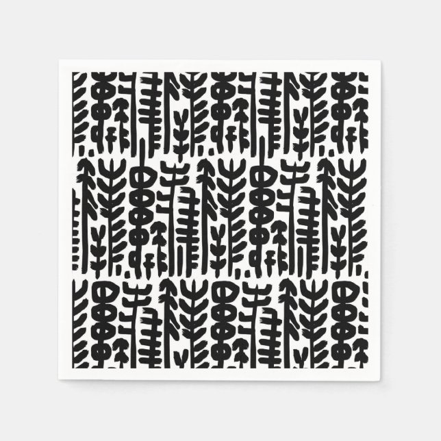 Black Ink Stroke Tree Pattern Napkins (Front)