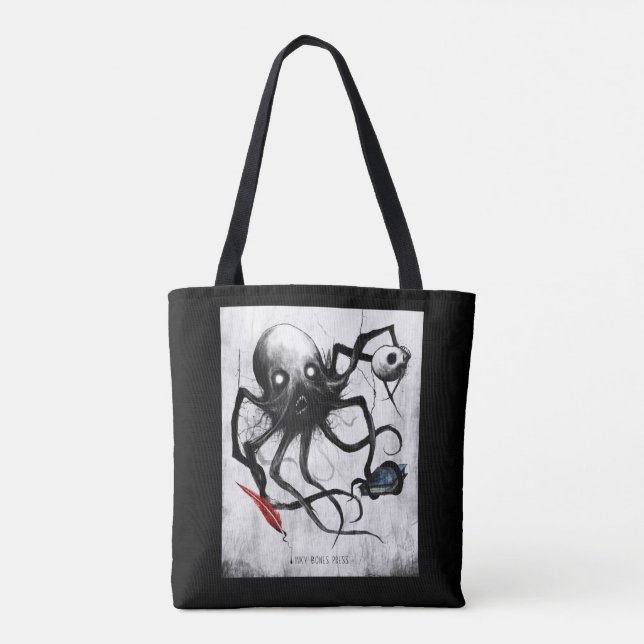 Black Inky Bones Press Octopus Tote Bag (Back)