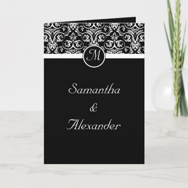 Black  Insignia Monogram Folded Wedding Invitation (Front)