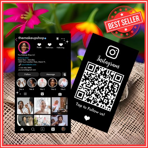 Black Instagram QR CODE Business Card