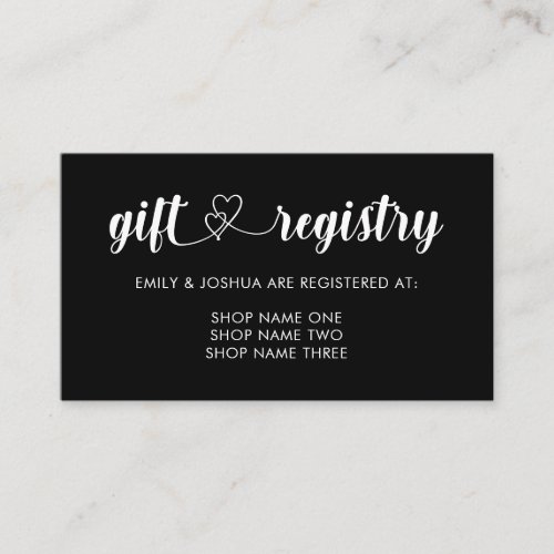 Black Interlocked Hearts Gift Registry Wedding Enclosure Card
