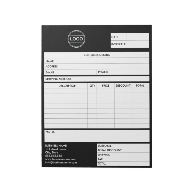 Black Invoice Business Sales Logo Form Receipt  Notepad (Rotated)