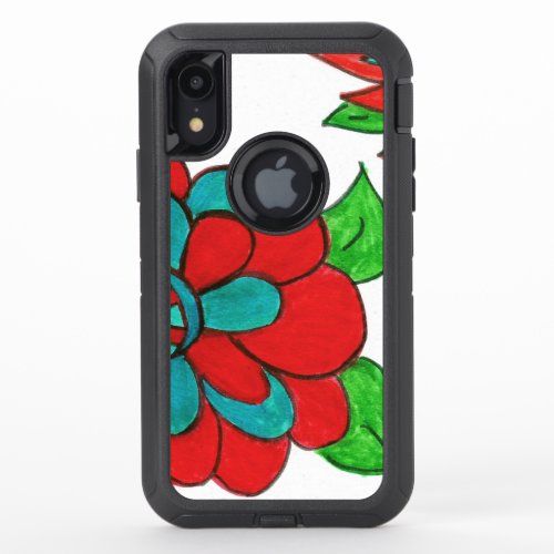 Black iPhone XR Case with Blue  Red Flowers