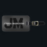 Black Iridescent background masculine design 2 Luggage Tag<br><div class="desc">Image of a black iridescent background with a monogram in black and text in white. Modern masculine design 2.</div>