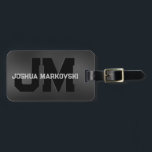 Black Iridescent background masculine design 2 Luggage Tag<br><div class="desc">Image of a black iridescent background with a monogram in black and text in white. Modern masculine design 2.</div>