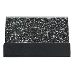Black iridescent glitter desk business card holder
