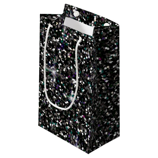 Black iridescent glitter small gift bag (Front Angled)