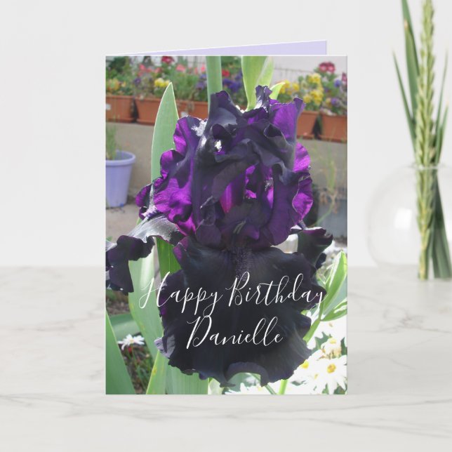 Black Iris Flower Floral Photo Love Birthday Card (Front)