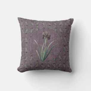 Black Iris on an antique tapestry Throw Pillow