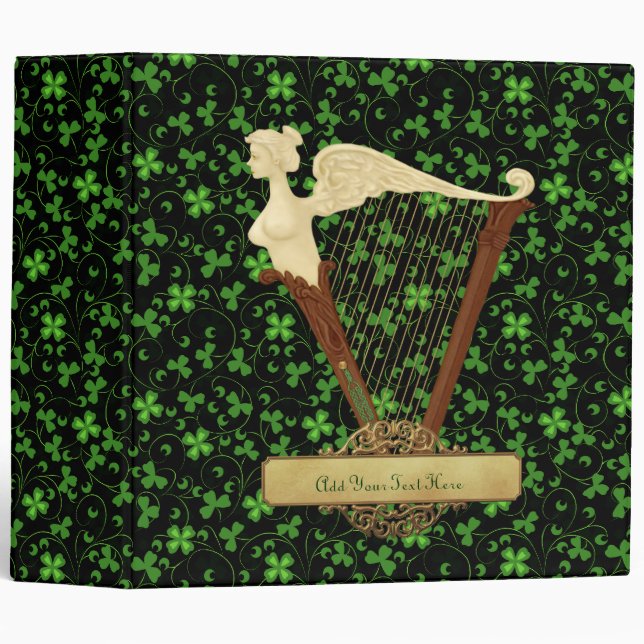 Black Irish Angel Harp - Customize 3 Ring Binder (Front/Spine)