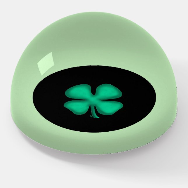 Black Irish Circle green glass dome paperweight (Angled)
