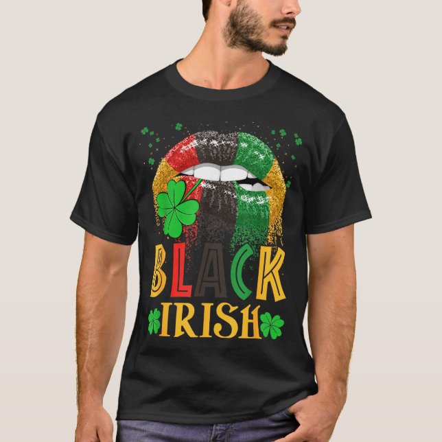 Black Irish Dripng Lips African American St Patric T-Shirt (Front)