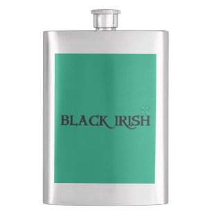 Black Irish green w clover stainless steel flask