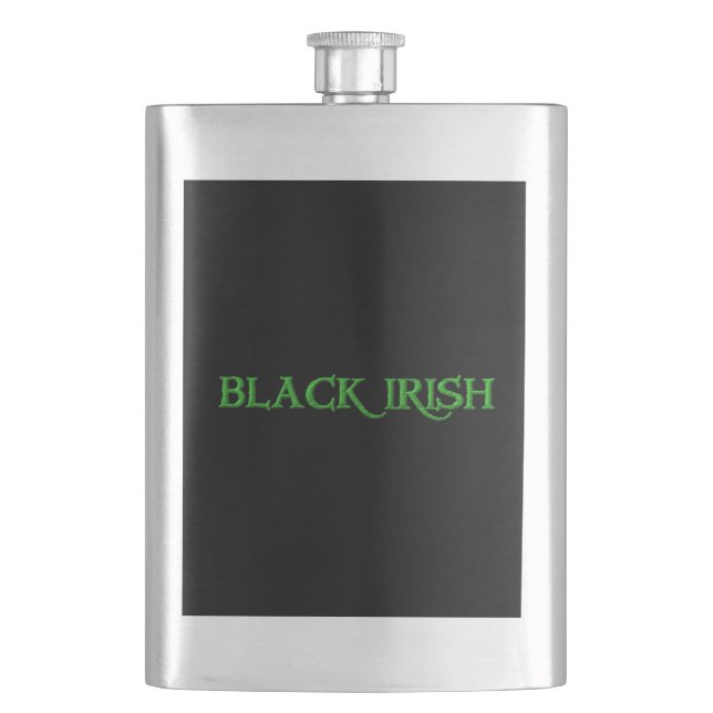 Black Irish stainless steel flask (Front)