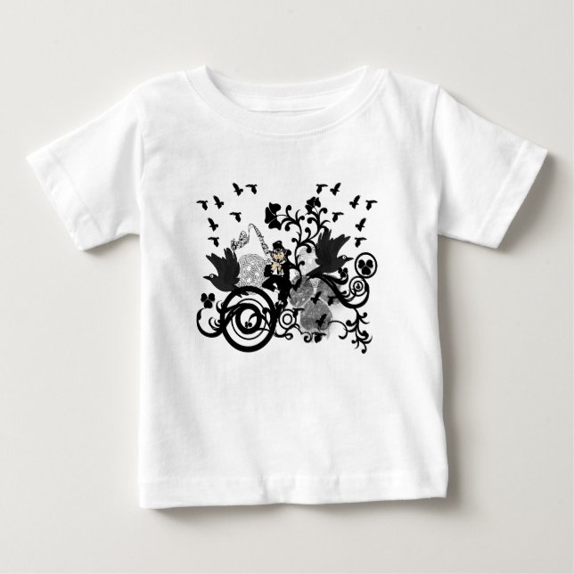 Black Irish Swirls and Leprechauns Baby T-Shirt (Front)