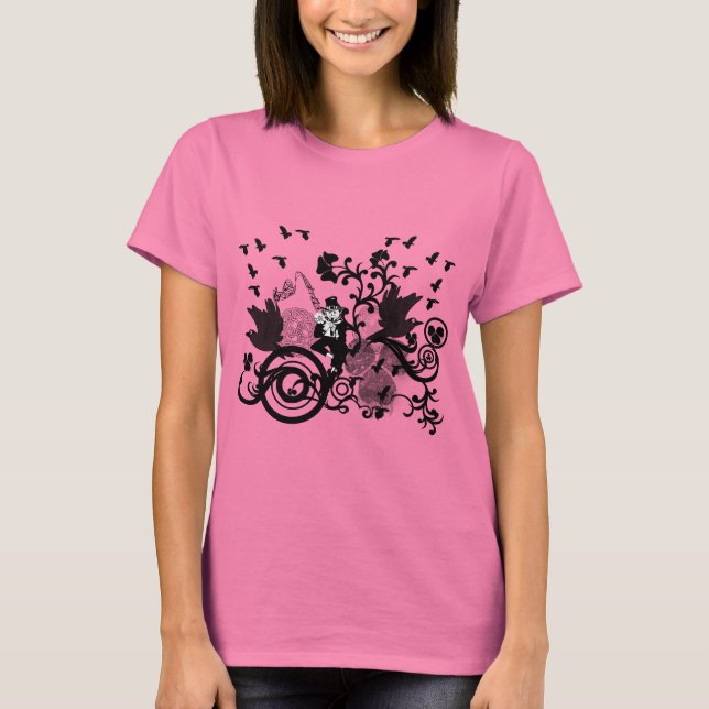 Black Irish Swirls and Leprechauns T-Shirt (Front)