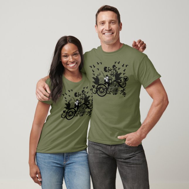 Black Irish Swirls and Leprechauns T-Shirt (Unisex)