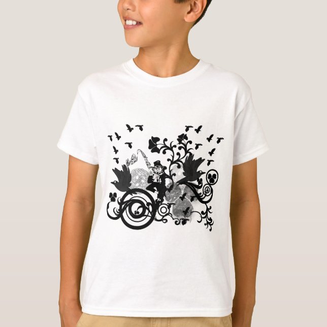 Black Irish Swirls and Leprechauns T-Shirt (Front)