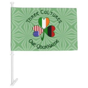 Black Irish USA Shamrock Personalize Text Car Flag