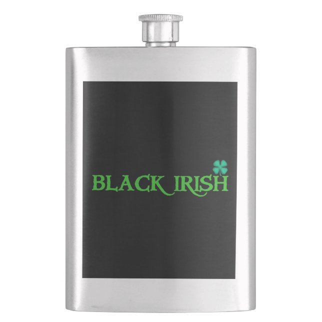 Black Irish w clover stainless steel flask (Front)