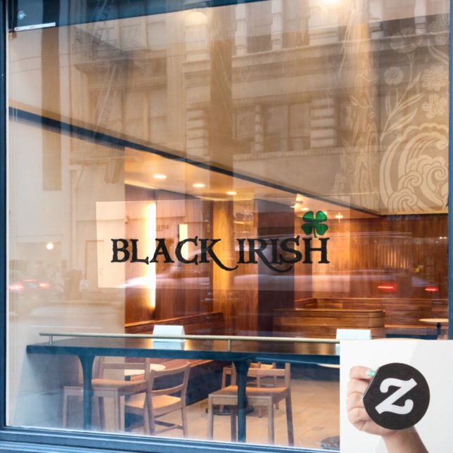 Black Irish w clover window cling front stick (Cafe Window)