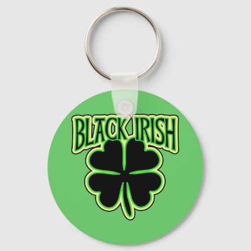 Black Irish with Large Shamrock in Black Keychain