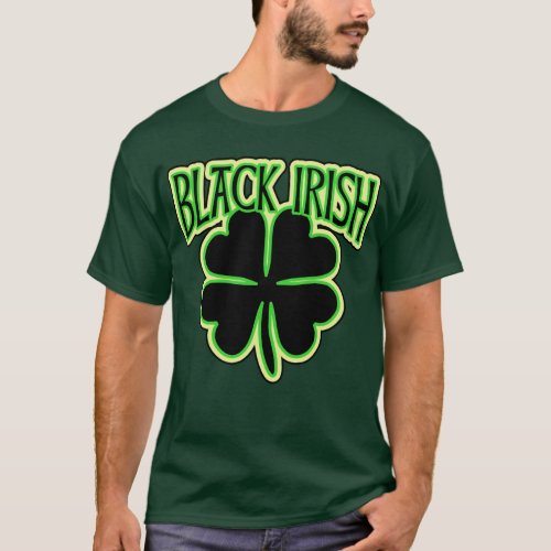 Black Irish with Large Shamrock in Black T_Shirt