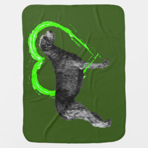Black Irish Wolfhound Green Heart Baby Blanket