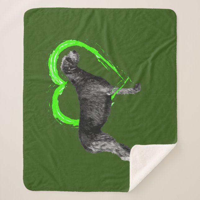 Black Irish Wolfhound Green Heart Sherpa Blanket (Front)