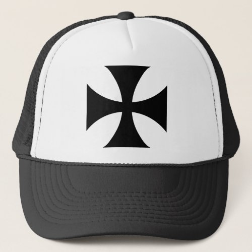 Black iron cross trucker hat