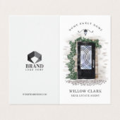Black Iron Watercolor Front Door Photo & Services Business Card (Outside Unfolded)
