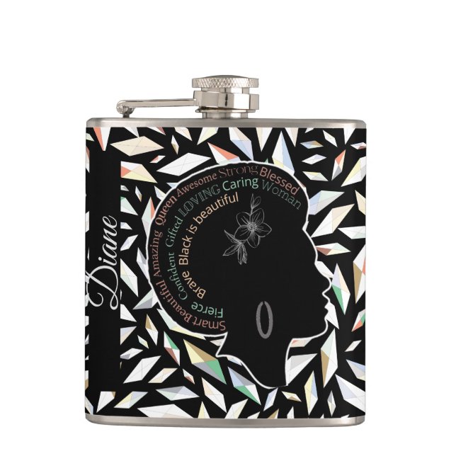 Black is Beautiful  Diamonds Vinyl Wrapped Flask (Front)