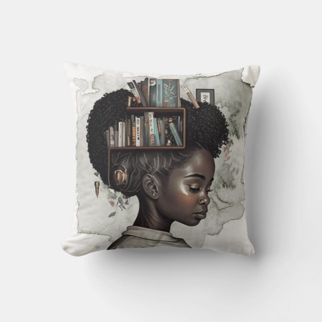 Black is Beautiful Knowledge is Power Throw Pillow (Front)