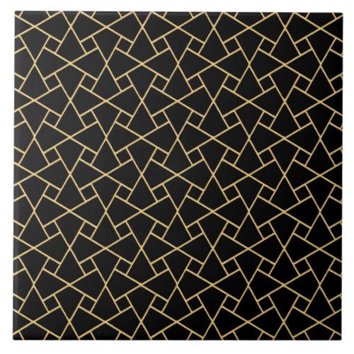 Black Islamic Mosaic Pattern Gold_effect Outlines Ceramic Tile