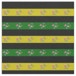 Black, Island green, gold folk flower stripe Fabric