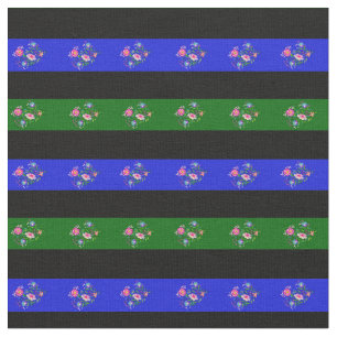 Black, Island green, royal blue folk flower stripe Fabric