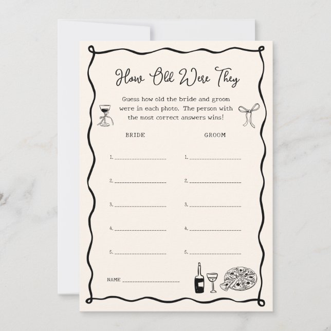 Black Italian Bridal Shower Age Guessing Game Card (Front)