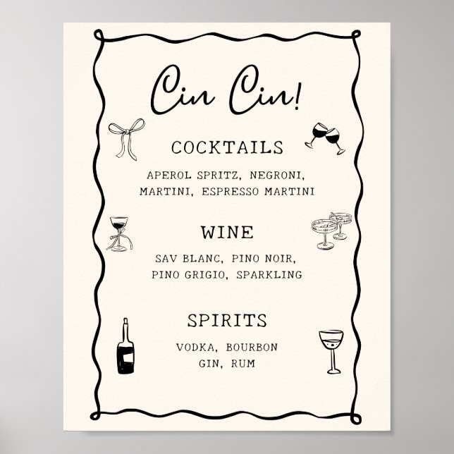 Black Italian Bridal Shower Cin Cin Bar  Poster (Front)