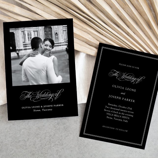 Black | Italian Elegance Photo Wedding Invitation (Creator Uploaded)