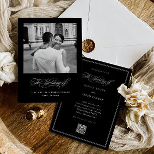 Black Italian Elegance QR Code and Photo Wedding Invitation