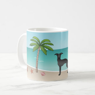 Black Italian Greyhound At Tropical Summer Beach Coffee Mug