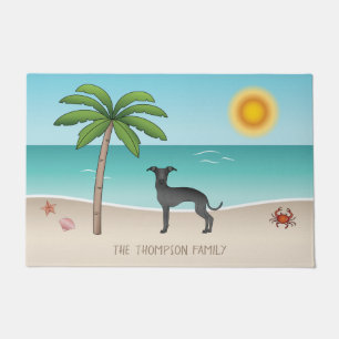 Black Italian Greyhound At Tropical Summer Beach Doormat